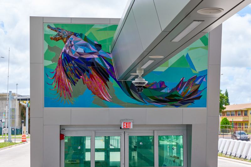 Glass mural at the BRT station on US 1 in Cutler Bay, Florida