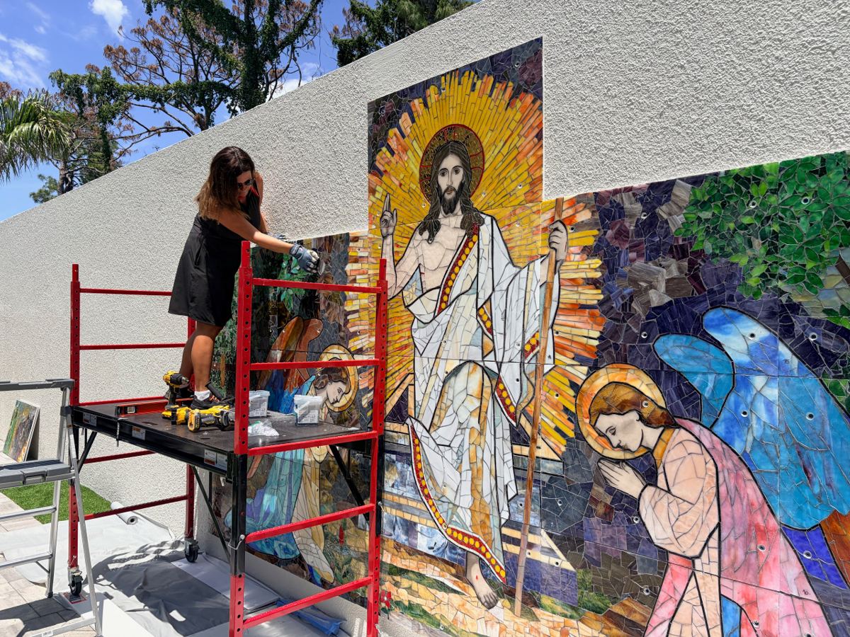 Resurrection of Christ glass mural project at St. Thomas More, photo 5