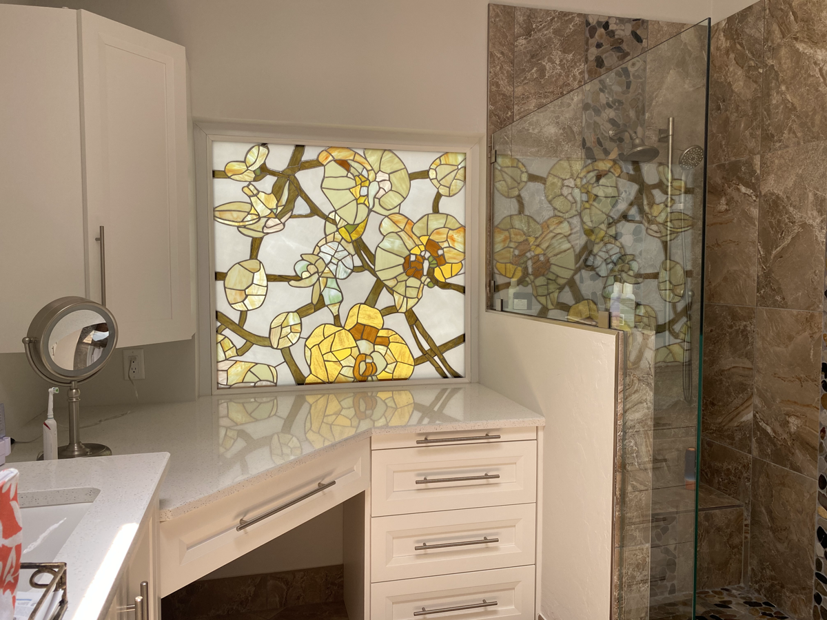 Stained glass window insert for a bathroom or kitchen in Naples, Florida