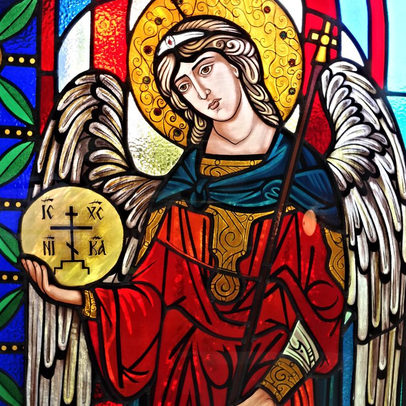 Stained glass at the Orthodox Church of the Archangel Michael in Hamburg, Germany