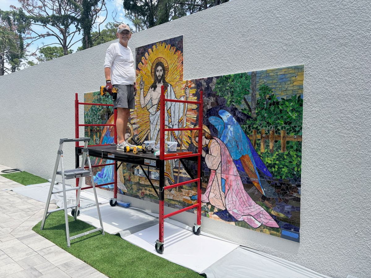 Resurrection of Christ glass mural project at St. Thomas More, photo 6