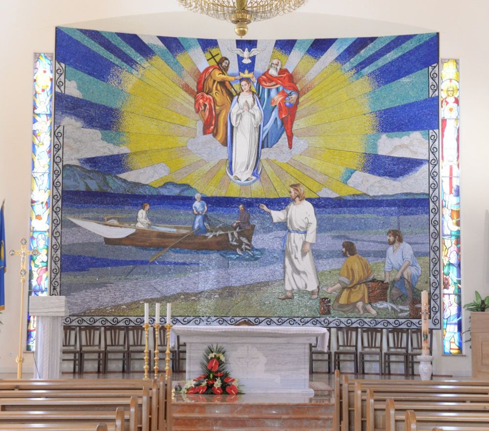 Altar mosaic at Queen of Heaven and Earth Catholic Church, Ploce, Croatia