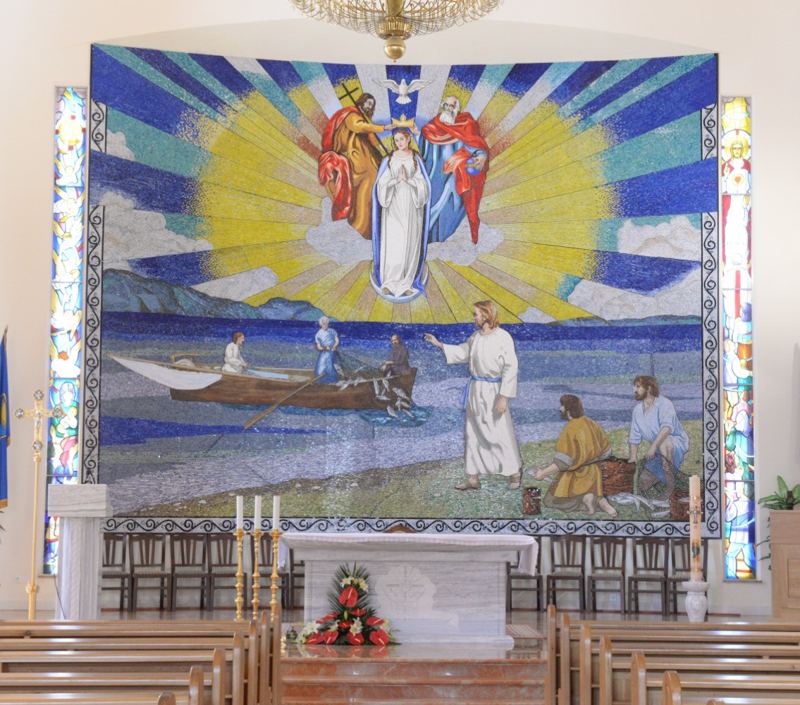 Altar mosaic at Queen of Heaven and Earth Catholic Church, Ploce, Croatia