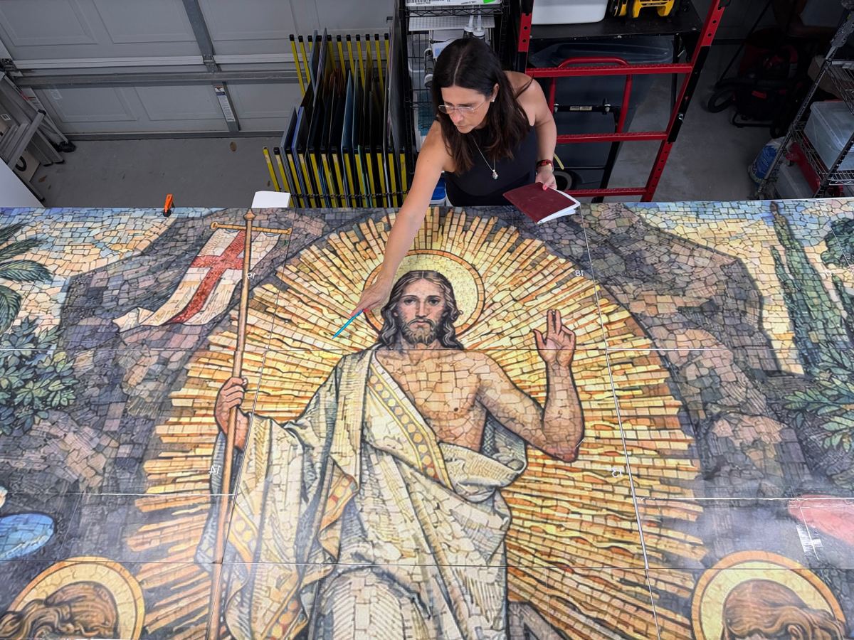 Resurrection of Christ glass mural project at St. Thomas More, photo 19