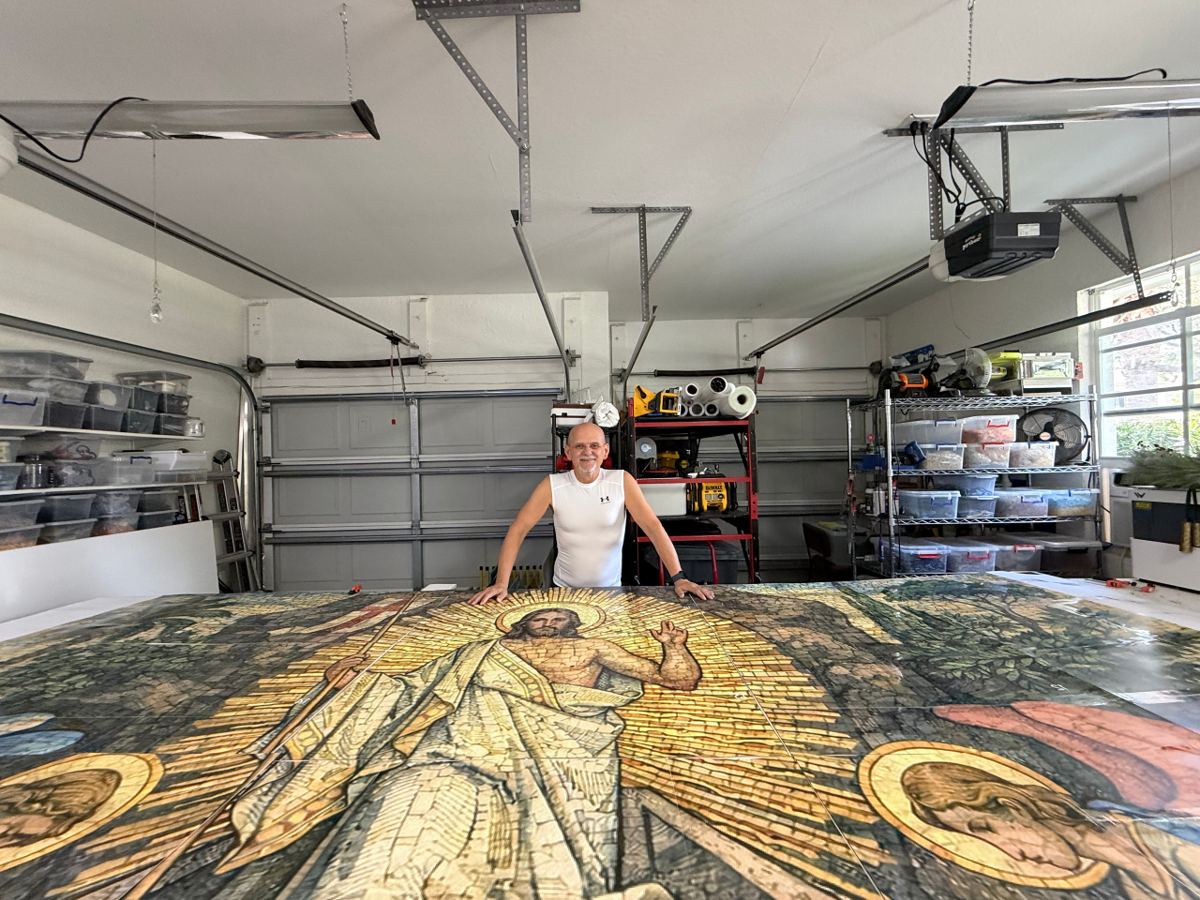Resurrection of Christ glass mural project at St. Thomas More, photo 20