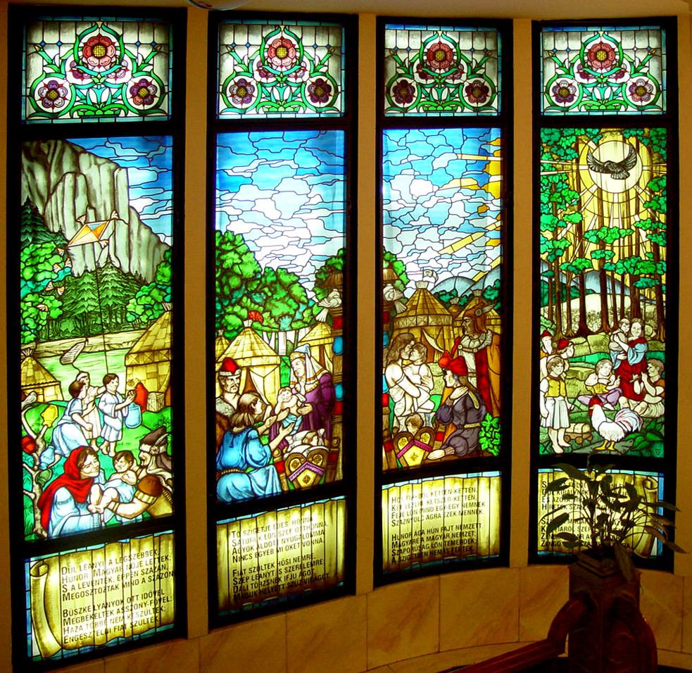 Stained glass windows at the Grand Hotel Gellert in Budapest, Hungary