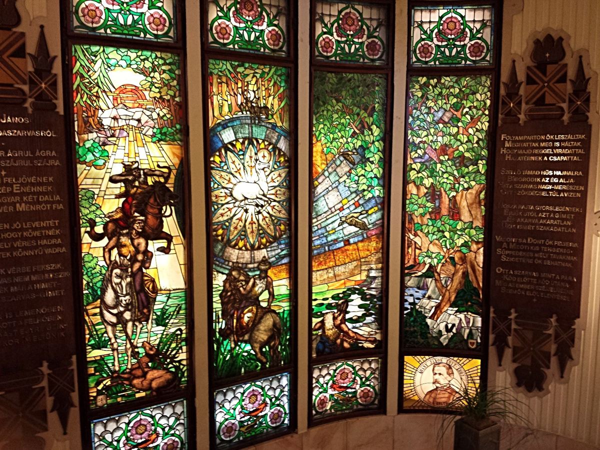 Stained glass windows at the Grand Hotel Gellert in Budapest, Hungary