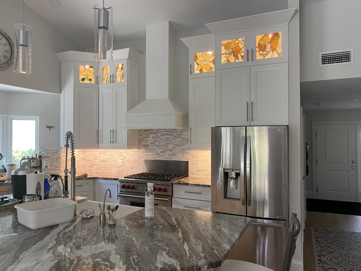 Stained glass window insert for a bathroom or kitchen in Naples, Florida