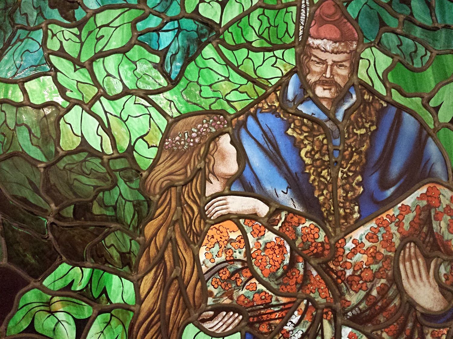 Stained glass windows at the Grand Hotel Gellert in Budapest, Hungary