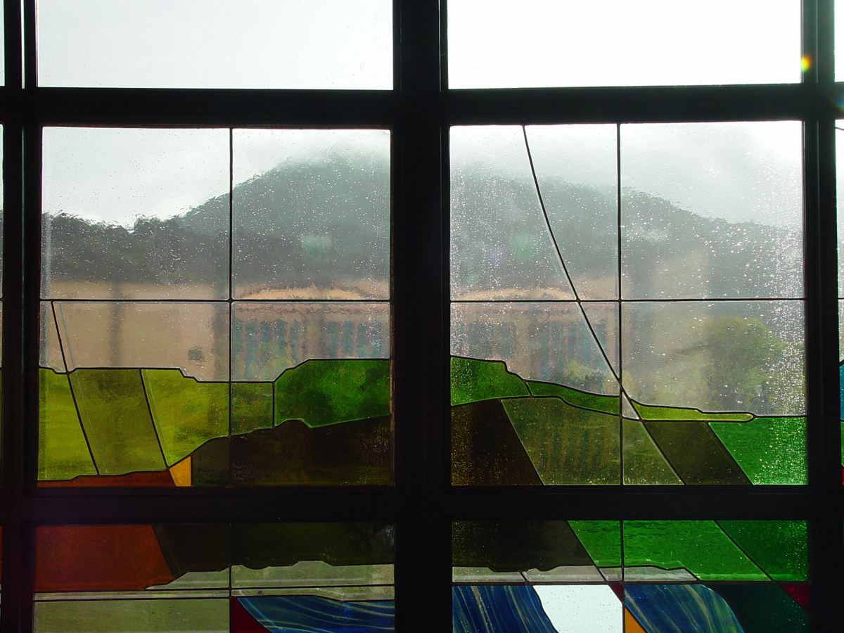 Stained glass at St. Francis Chapel, Marin Catholic in Kentfield, California