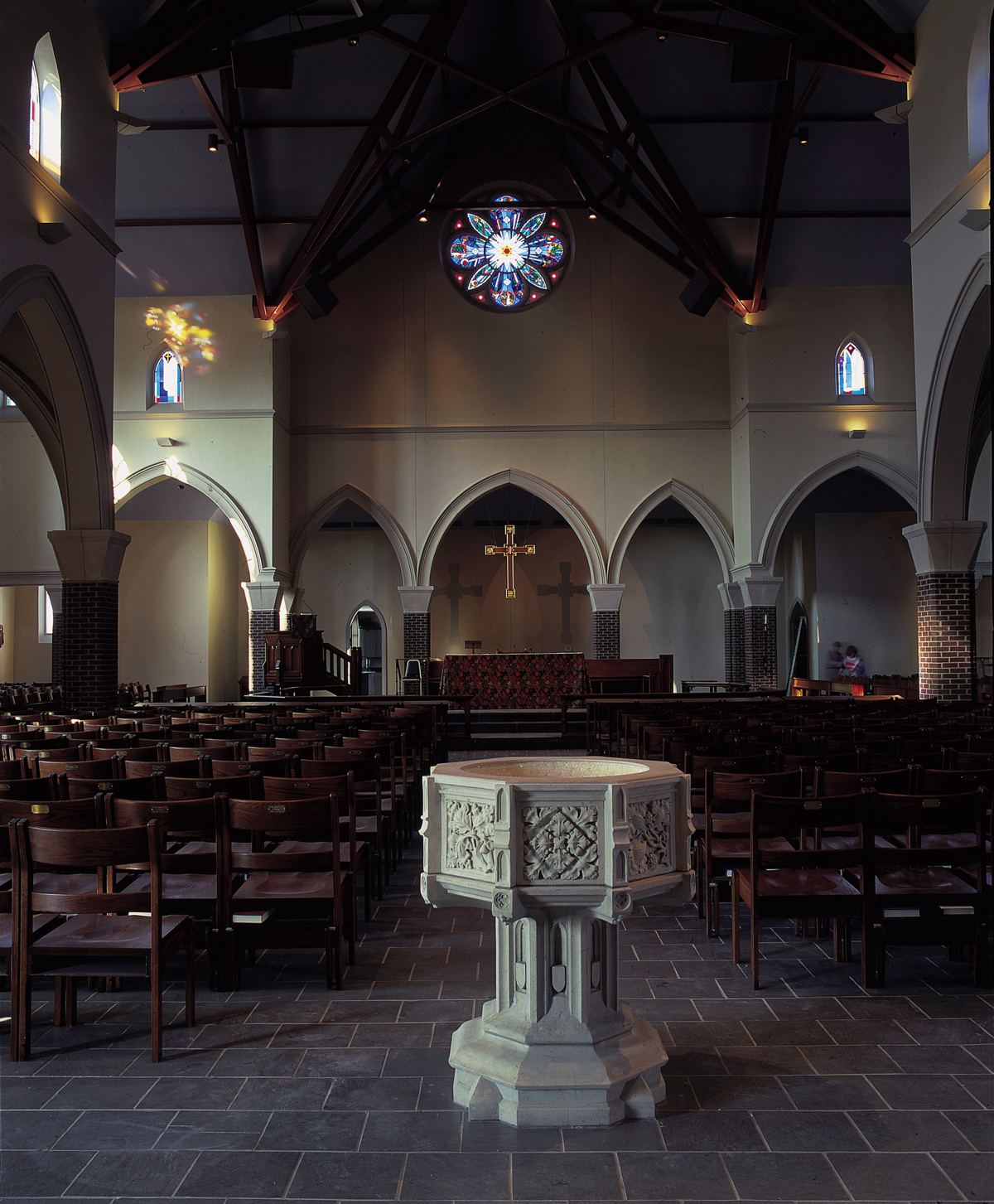 Triangular Trinity window at St. Paul Episcopal Church in Greenville, North Carolina