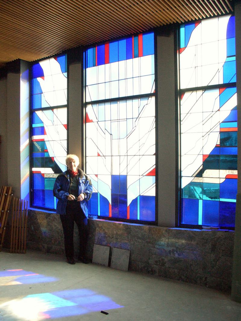 Stained glass at the Adoration Chapel of Risen Christ Church in Denver, Colorado