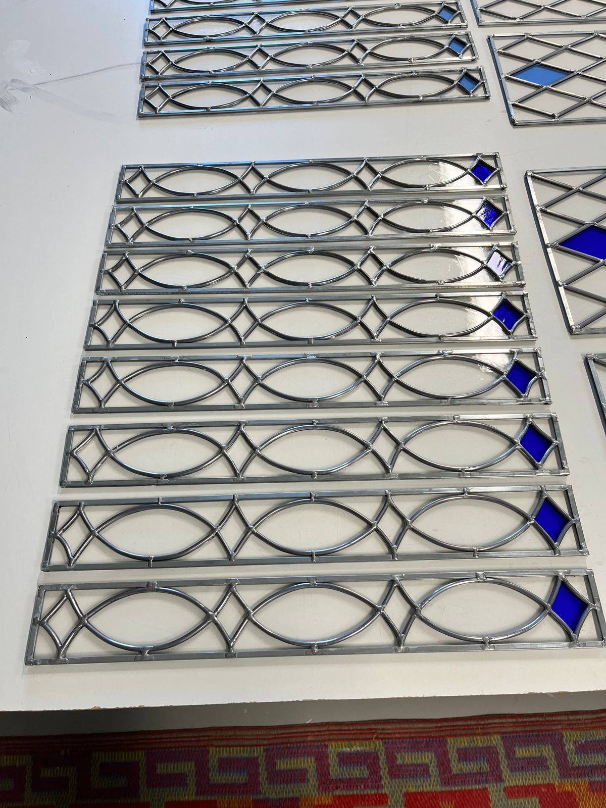 Geometric stained glass windows at the Kellner residence in Naples, Florida