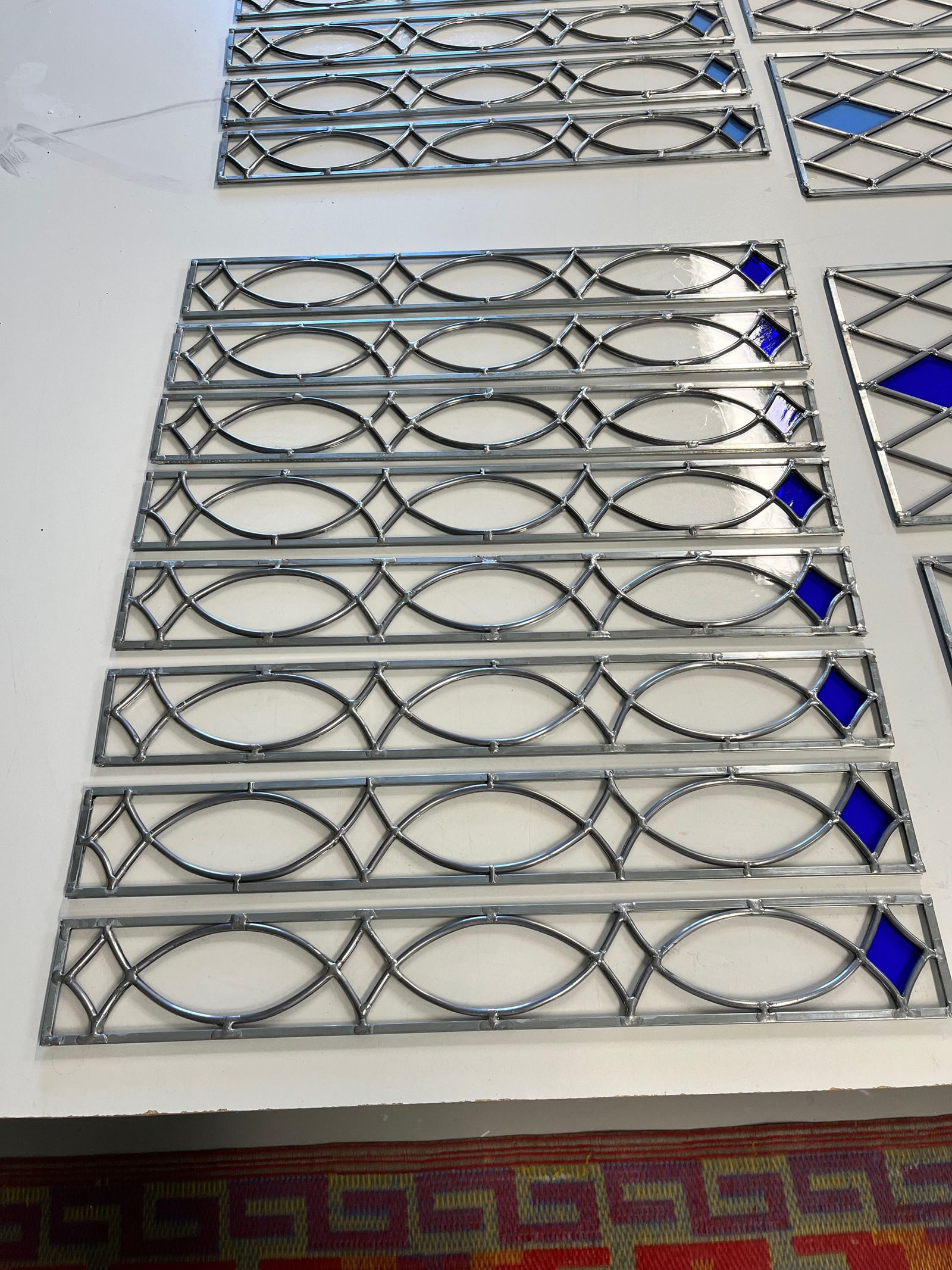 Geometric stained glass windows at the Kellner residence in Naples, Florida