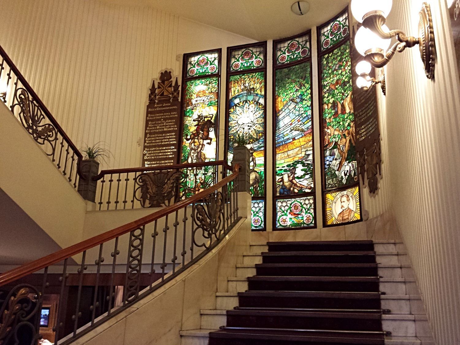 Stained glass windows at the Grand Hotel Gellert in Budapest, Hungary