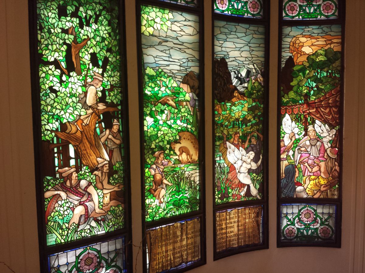 Stained glass windows at the Grand Hotel Gellert in Budapest, Hungary