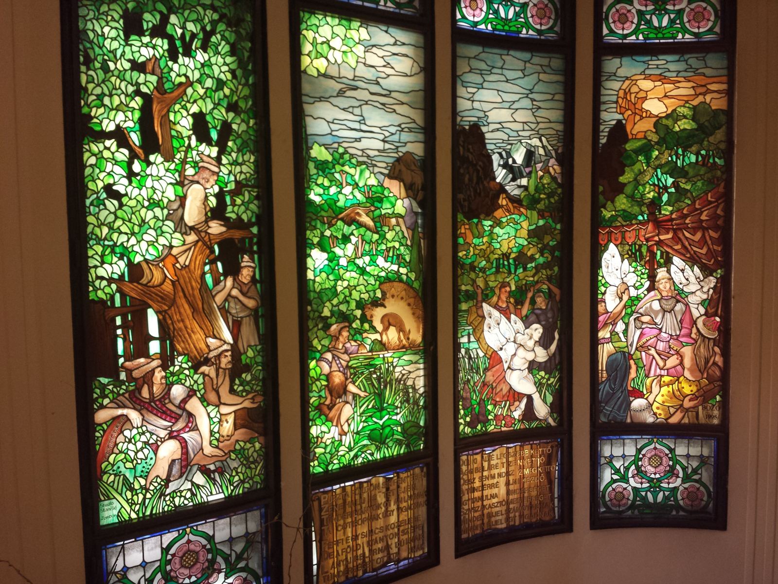 Stained glass windows at the Grand Hotel Gellert in Budapest, Hungary