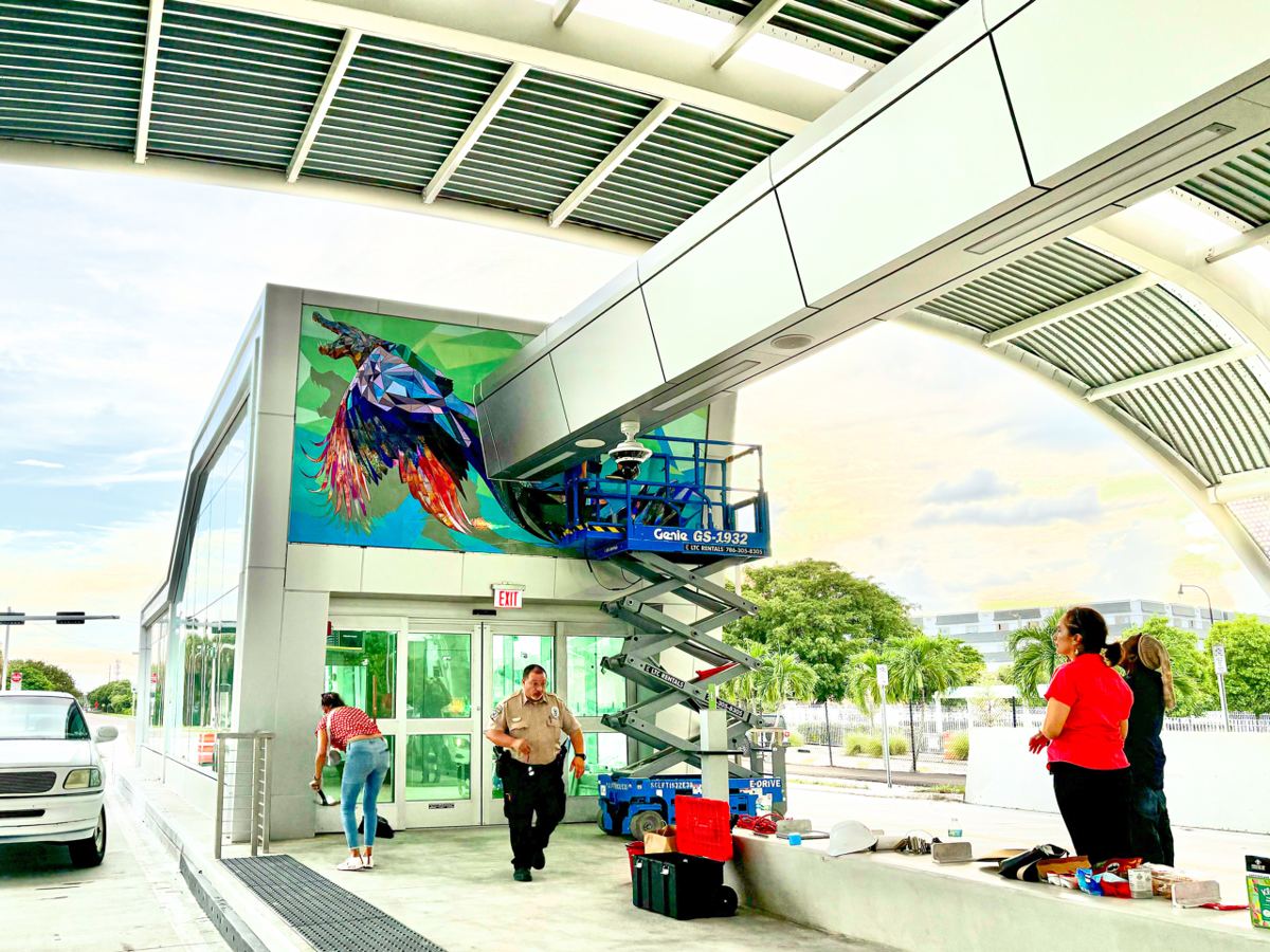 Glass mural at the BRT station in Cutler Bay, Florida