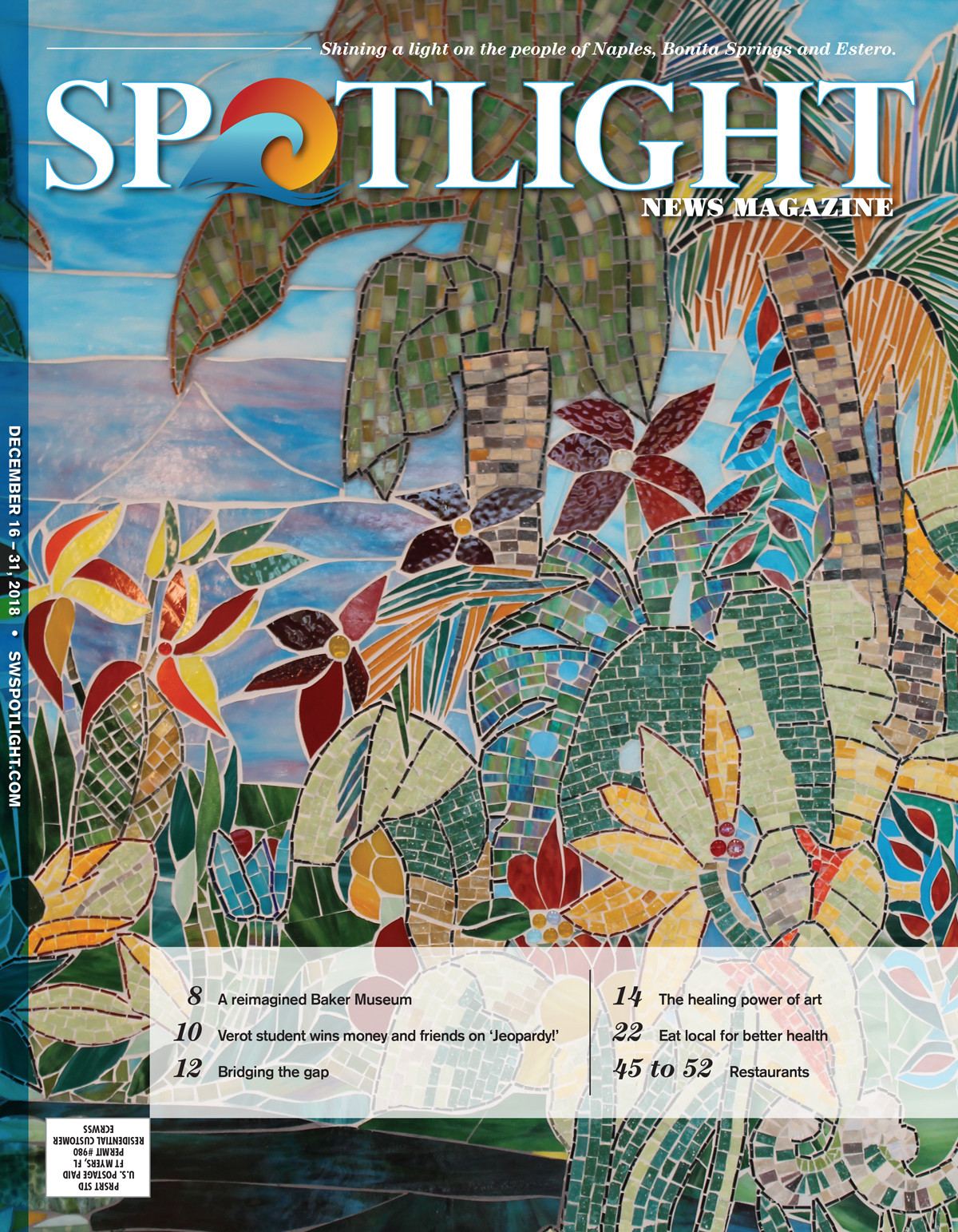 Spotlight Magazine cover featuring the Lee Health Coconut Point glass mosaic
