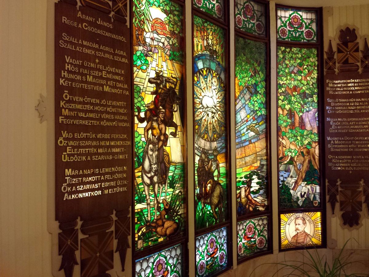 Stained glass windows at the Grand Hotel Gellert in Budapest, Hungary