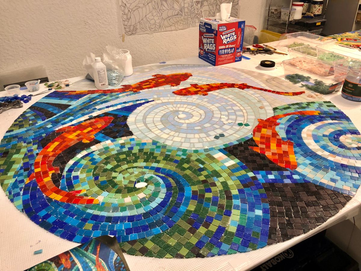 Glass tile fish mosaic for a private swimming pool in Bonita Springs, Florida, photo 2