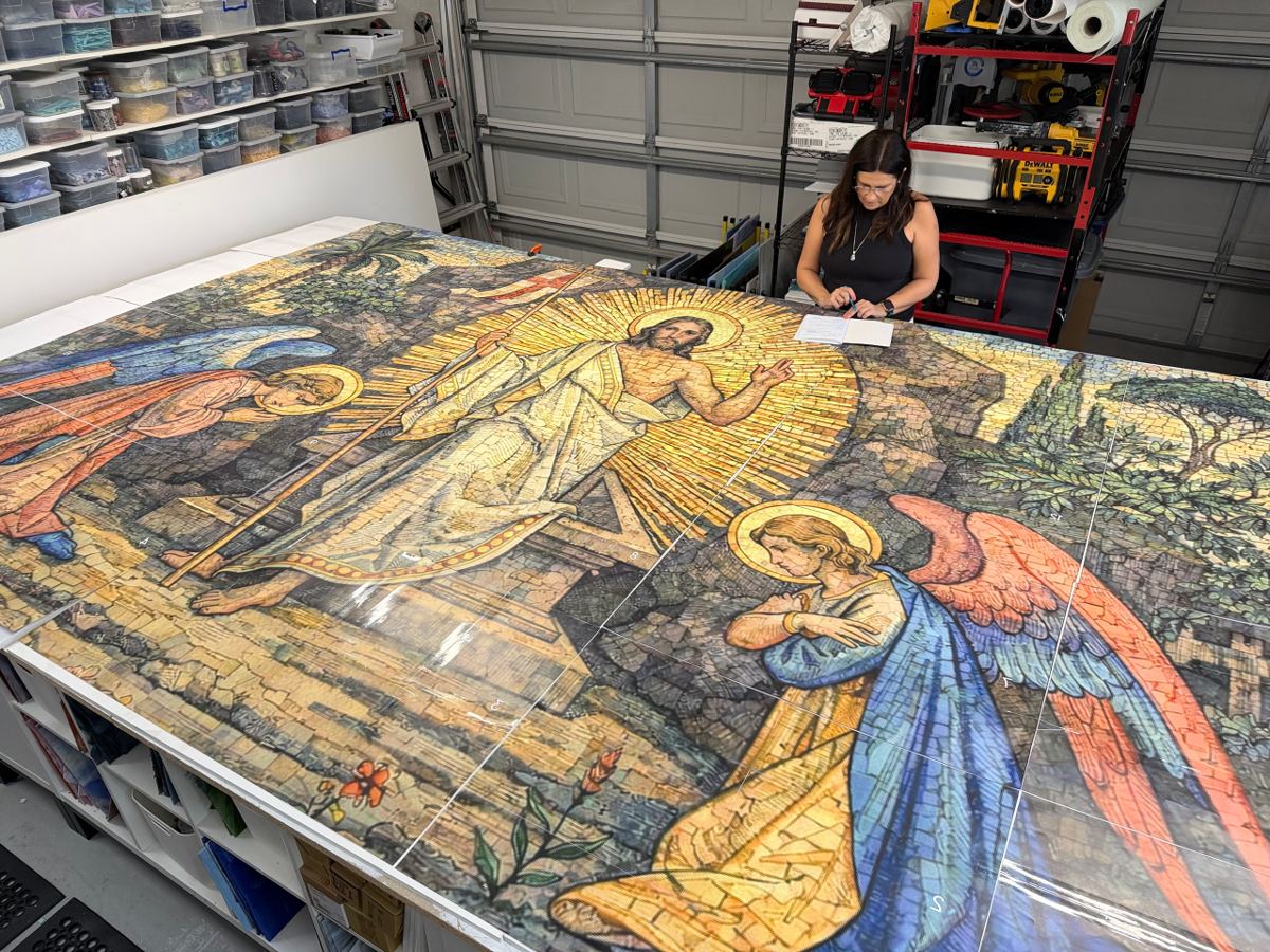 Resurrection of Christ glass mural project at St. Thomas More, photo 18