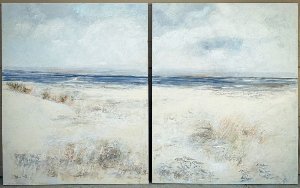 Sandpipers diptych, a Florida landscape painting by Mila Apperlo