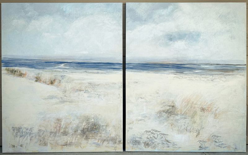 Sandpipers diptych, a Florida landscape painting by Mila Apperlo