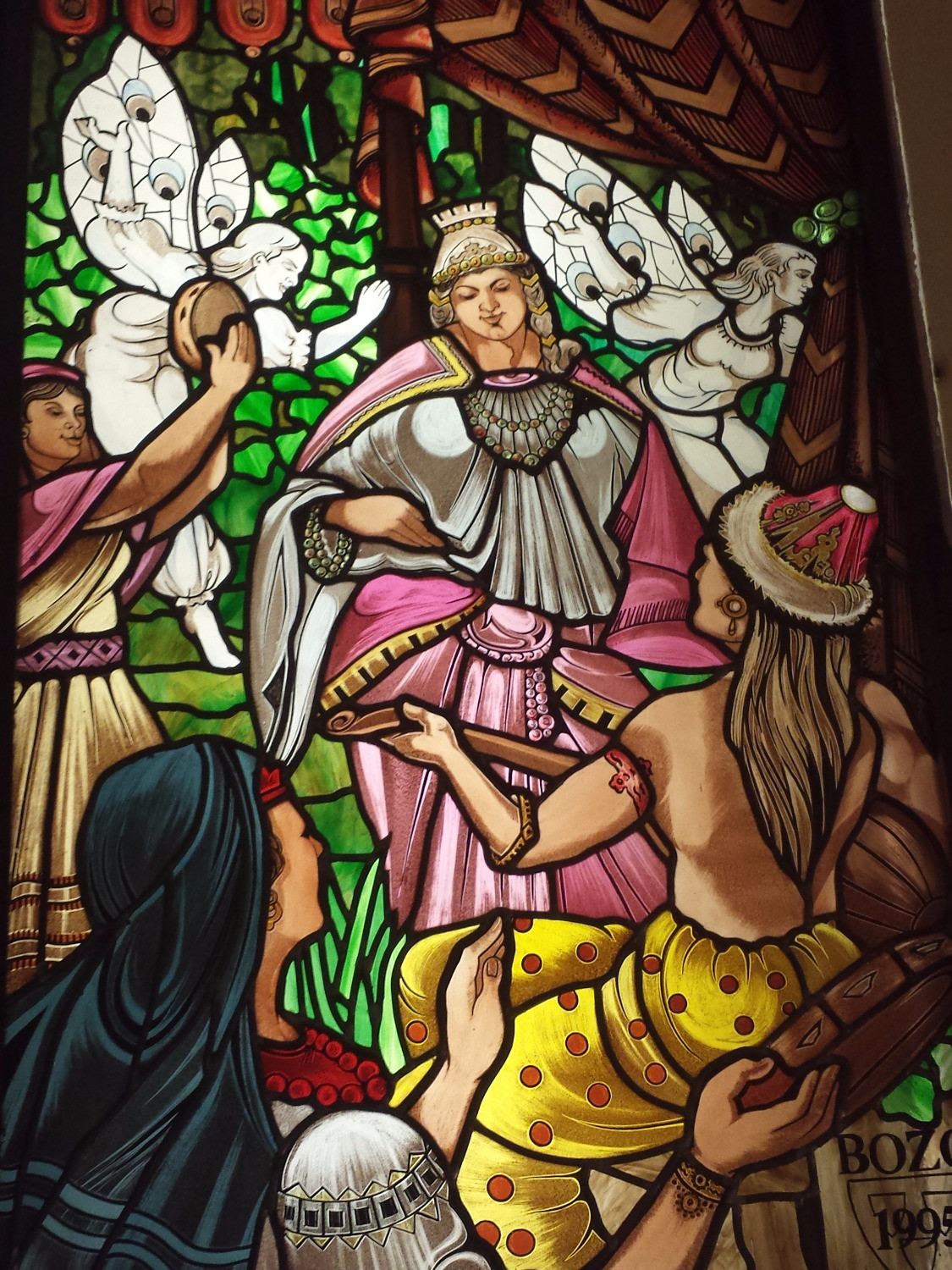 Stained glass windows at the Grand Hotel Gellert in Budapest, Hungary