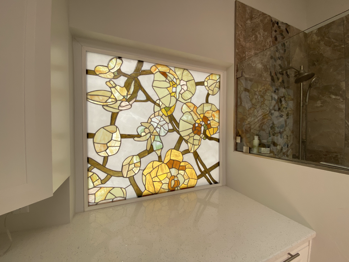 Stained glass window insert for a bathroom or kitchen in Naples, Florida