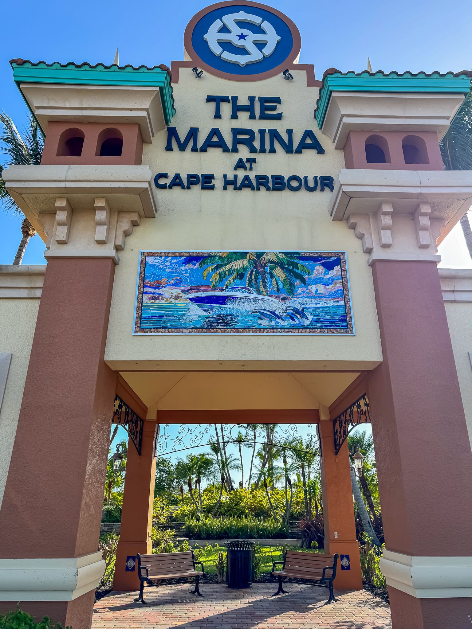 Custom mosaic for the marina entrance at Cape Harbour in Cape Coral, Florida