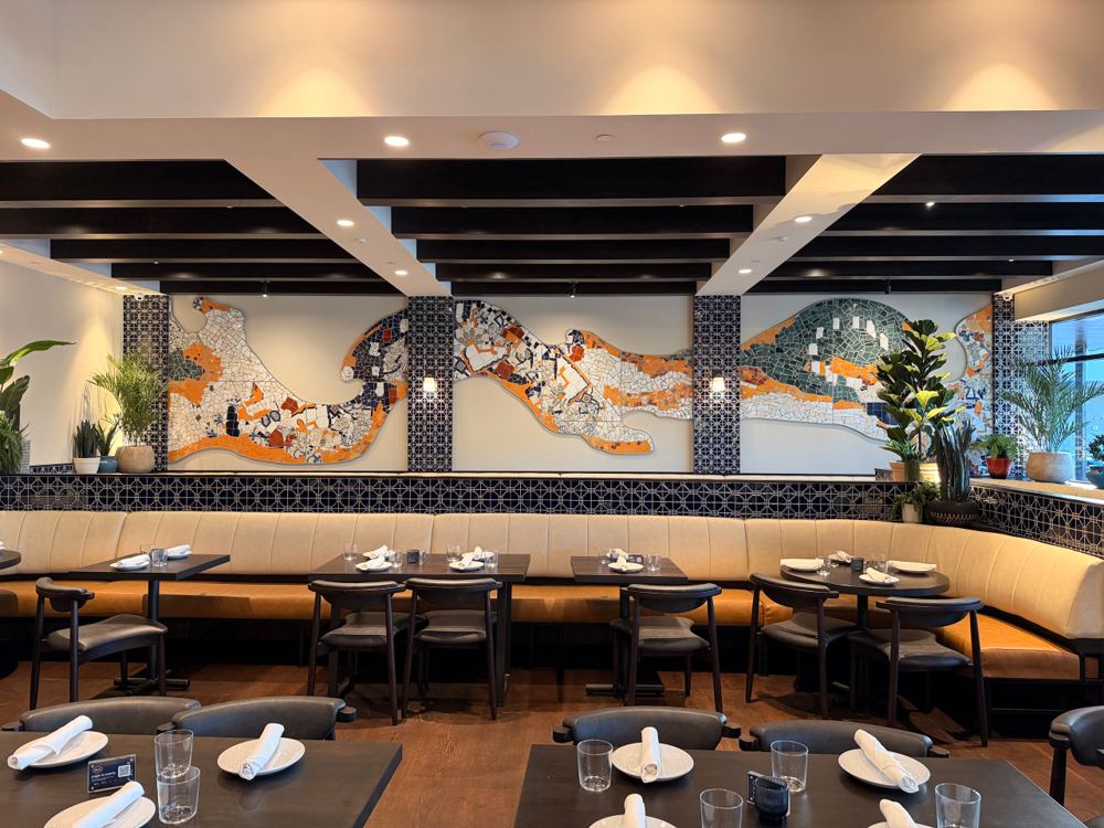 Custom tile mosaic installation at Bulla Gastro Bar in Aventura, Florida