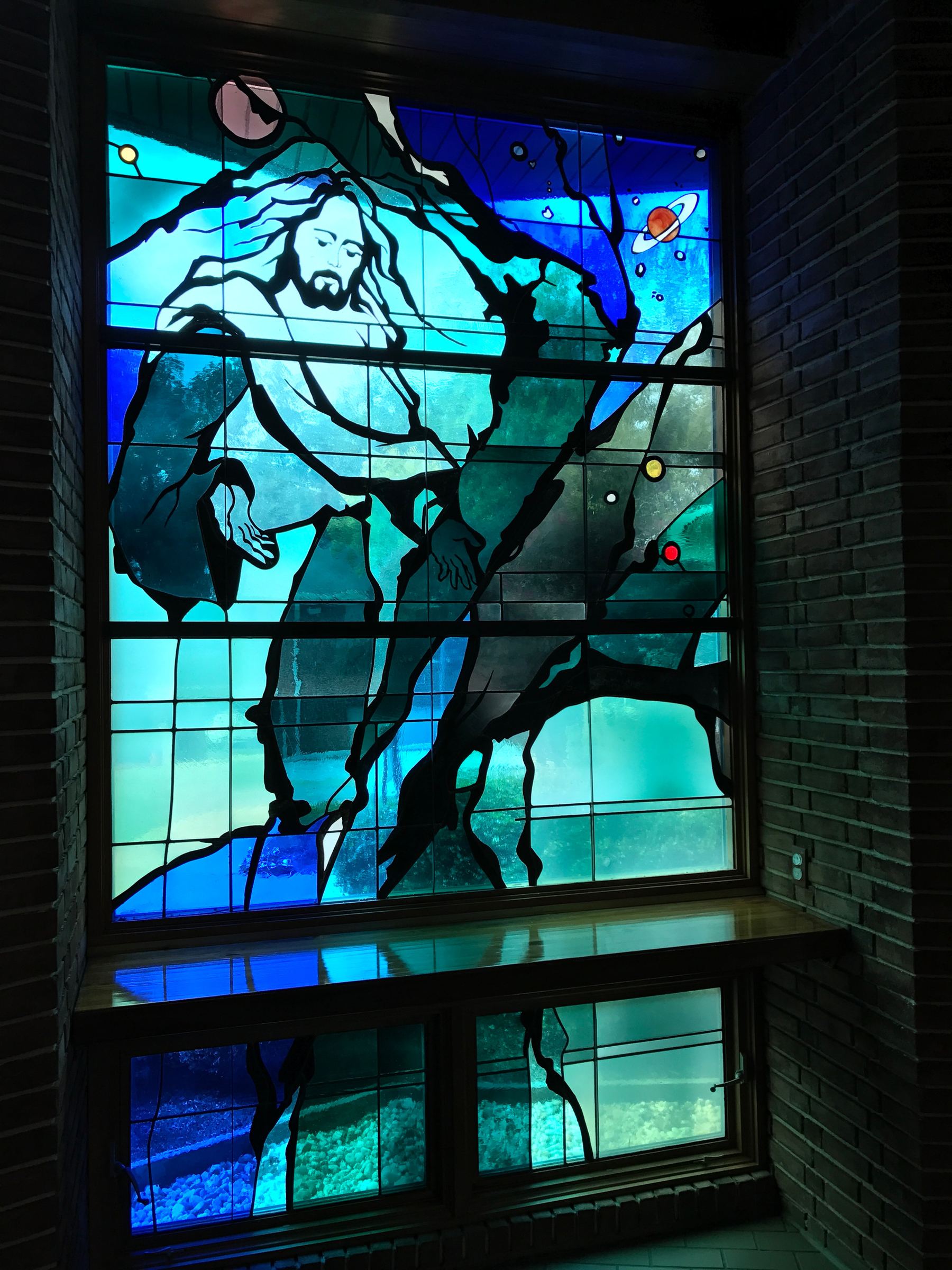 Stained glass window at First Evangelical Lutheran Church in Ellicott City, Maryland