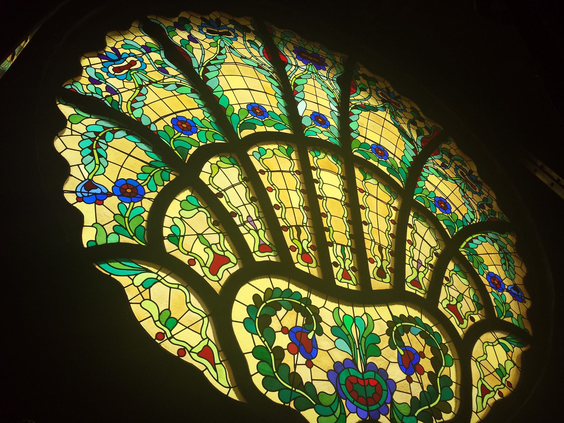 Restored stained glass at the Jewish Synagogue in Subotica, Serbia