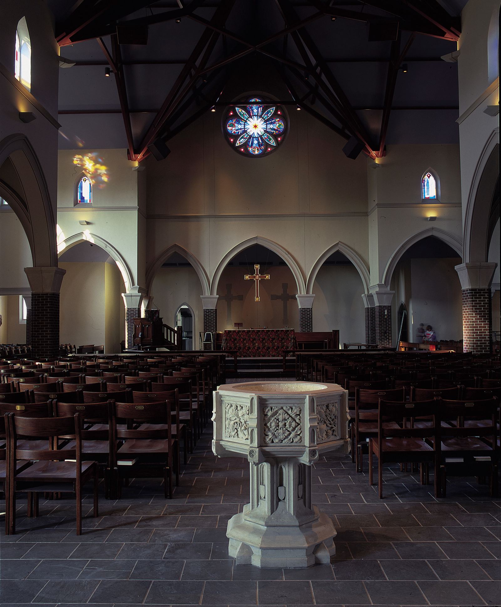 Triangular Trinity window at St. Paul Episcopal Church in Greenville, North Carolina