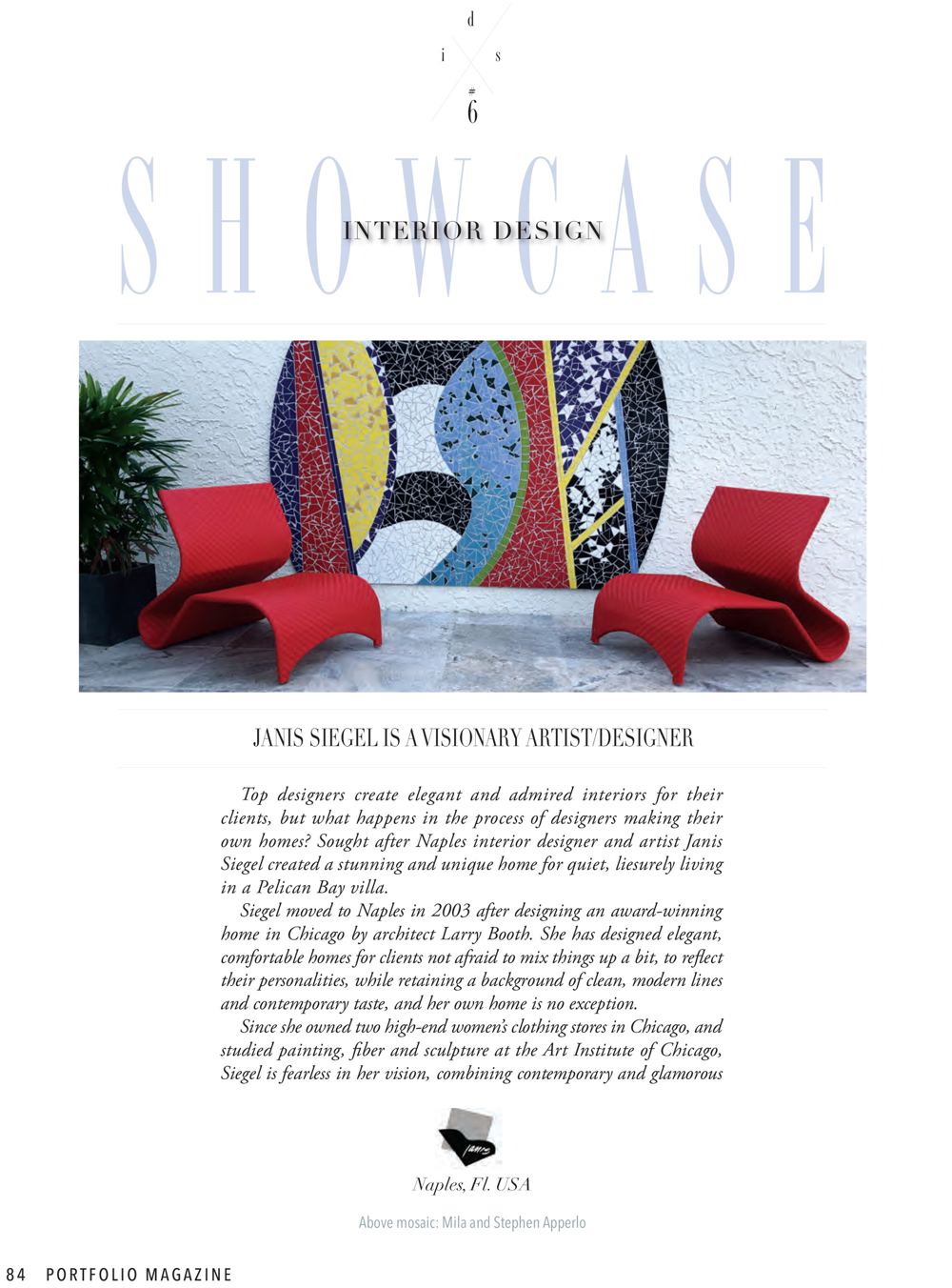Portfolio Magazine feature on interior design with mosaic in Naples, Florida, page 1