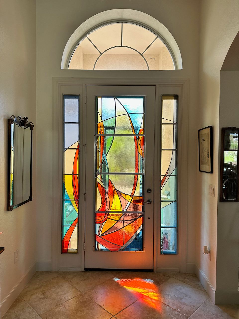Custom leaded stained glass entrance door in a Naples, Florida home