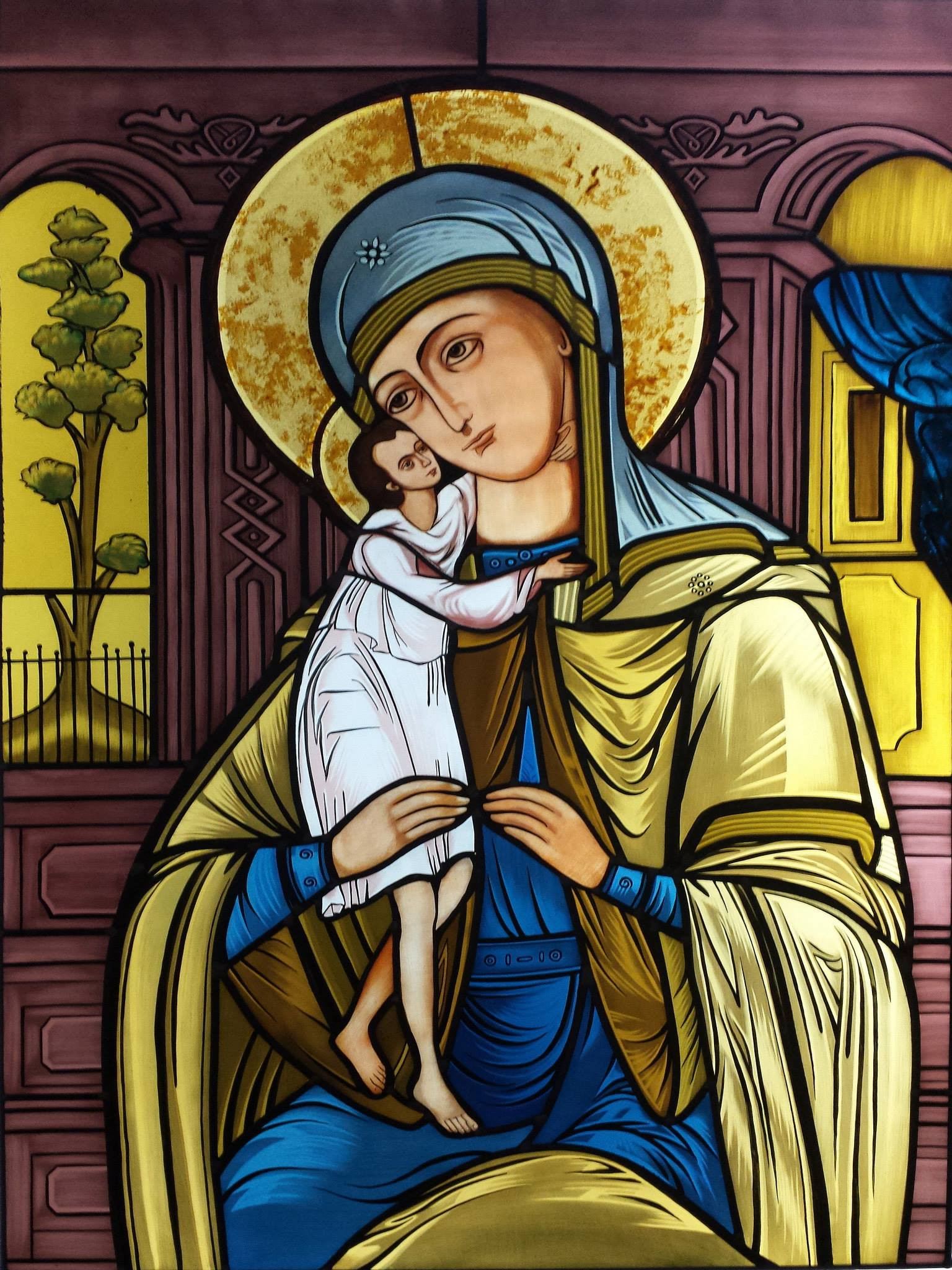 Stained glass at the Holy Monastery of Saint Paraskevi, Washington, Texas
